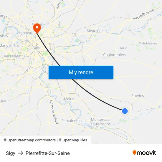 Sigy to Pierrefitte-Sur-Seine map
