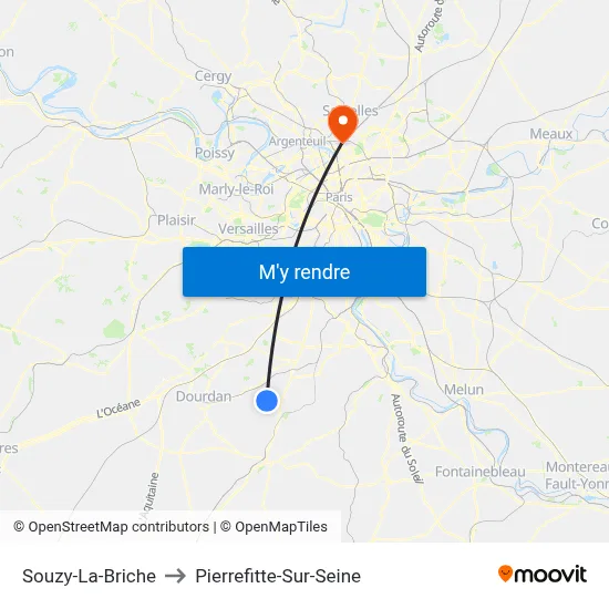 Souzy-La-Briche to Pierrefitte-Sur-Seine map