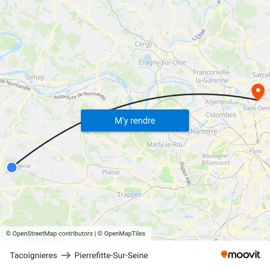 Tacoignieres to Pierrefitte-Sur-Seine map