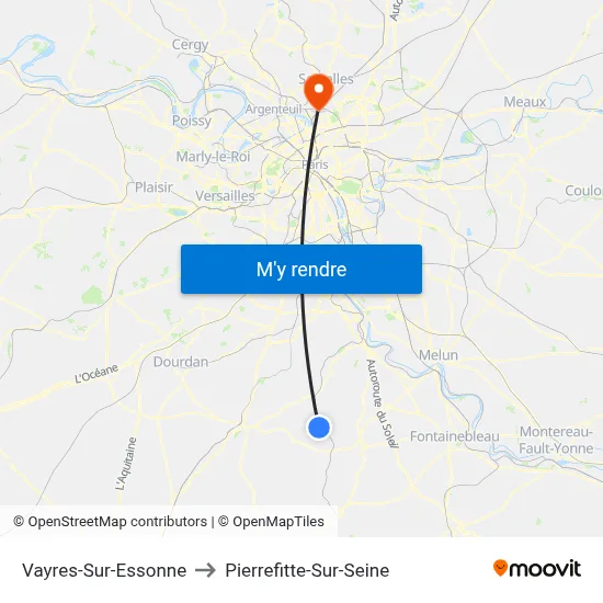 Vayres-Sur-Essonne to Pierrefitte-Sur-Seine map