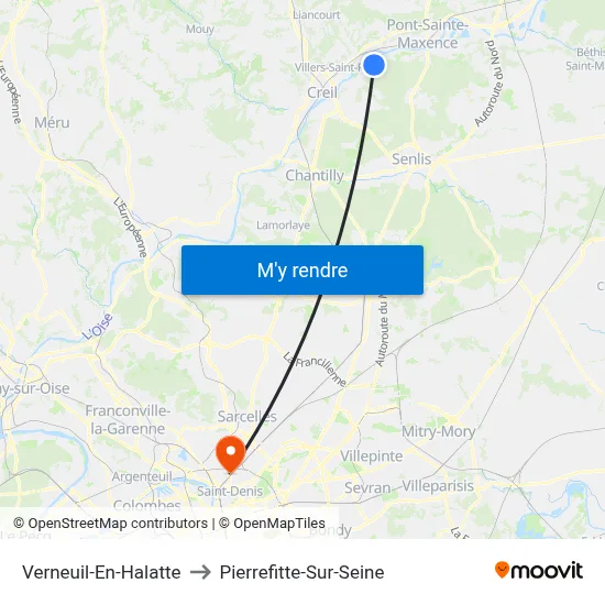 Verneuil-En-Halatte to Pierrefitte-Sur-Seine map