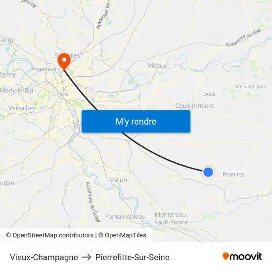 Vieux-Champagne to Pierrefitte-Sur-Seine map