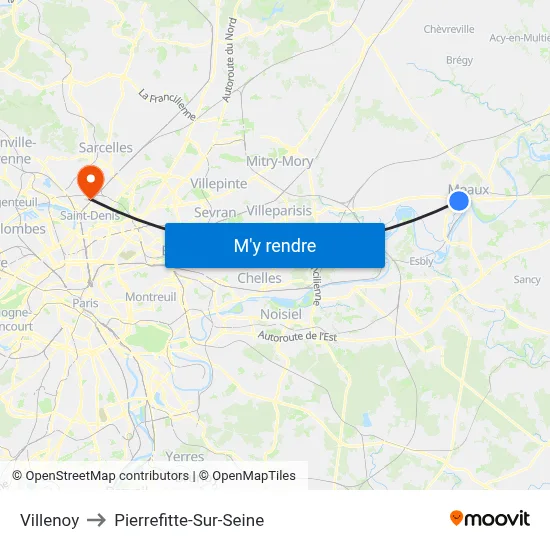 Villenoy to Pierrefitte-Sur-Seine map