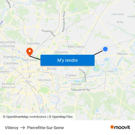 Villeroy to Pierrefitte-Sur-Seine map