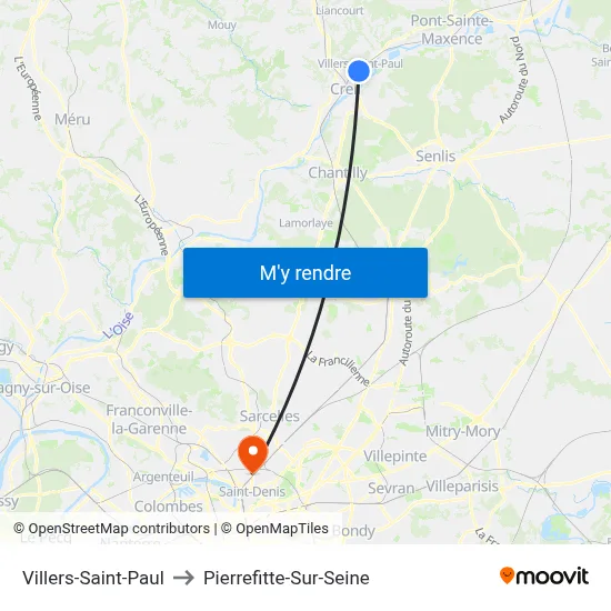 Villers-Saint-Paul to Pierrefitte-Sur-Seine map