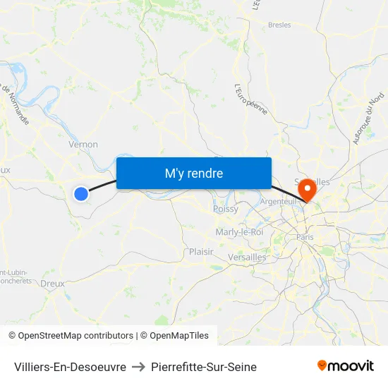 Villiers-En-Desoeuvre to Pierrefitte-Sur-Seine map