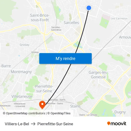 Villiers-Le-Bel to Pierrefitte-Sur-Seine map