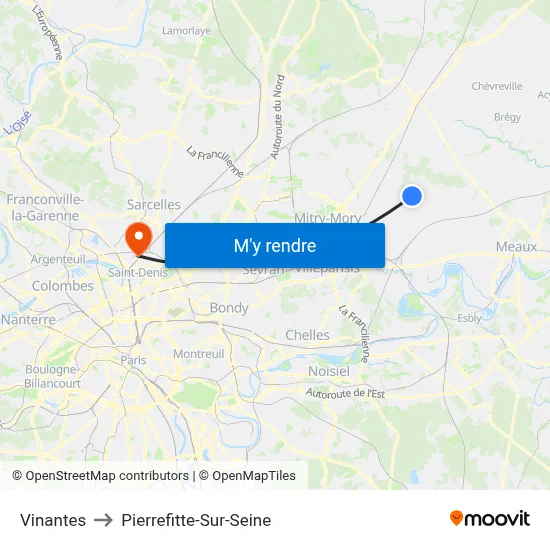 Vinantes to Pierrefitte-Sur-Seine map