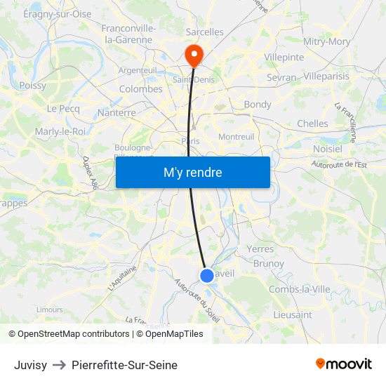 Juvisy to Pierrefitte-Sur-Seine map