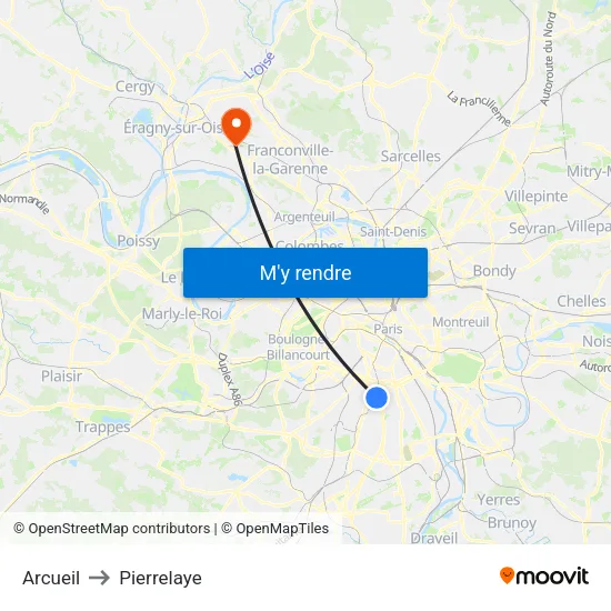Arcueil to Pierrelaye map