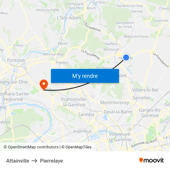 Attainville to Pierrelaye map