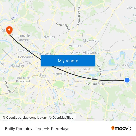 Bailly-Romainvilliers to Pierrelaye map