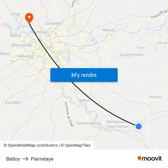 Balloy to Pierrelaye map