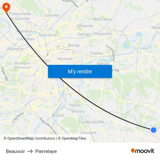 Beauvoir to Pierrelaye map