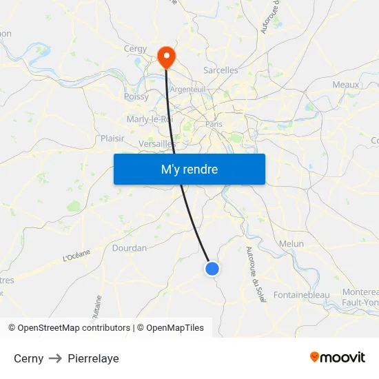 Cerny to Pierrelaye map