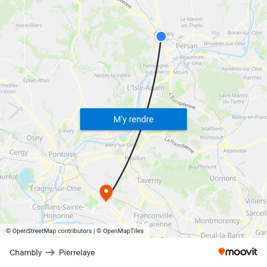 Chambly to Pierrelaye map