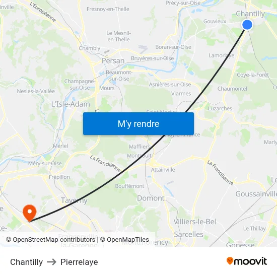 Chantilly to Pierrelaye map