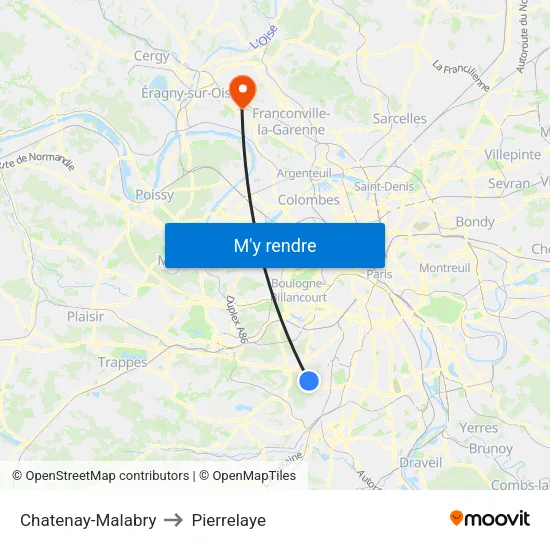 Chatenay-Malabry to Pierrelaye map