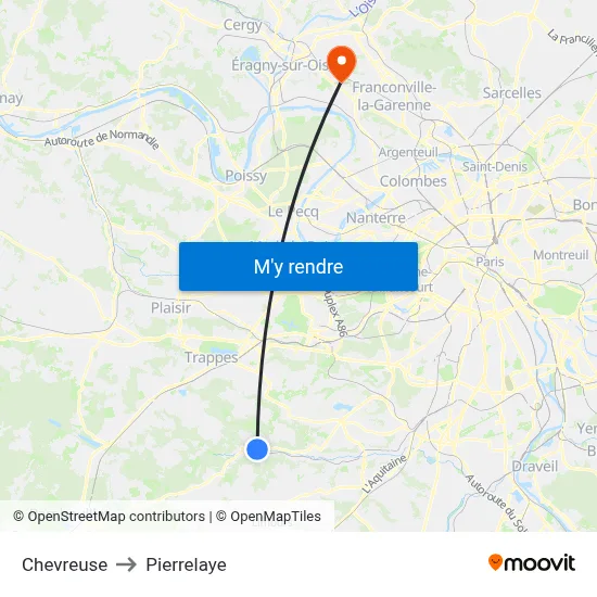 Chevreuse to Pierrelaye map