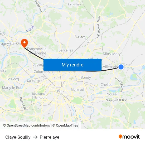 Claye-Souilly to Pierrelaye map