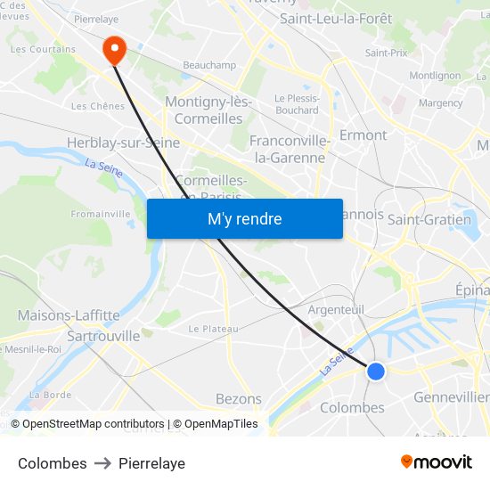 Colombes to Pierrelaye map