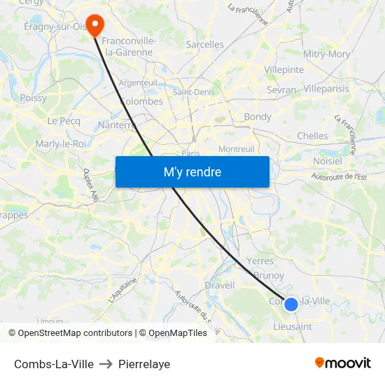 Combs-La-Ville to Pierrelaye map