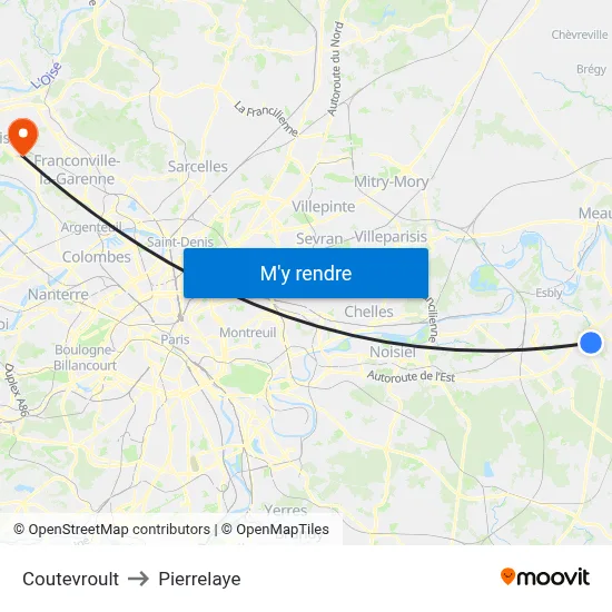 Coutevroult to Pierrelaye map