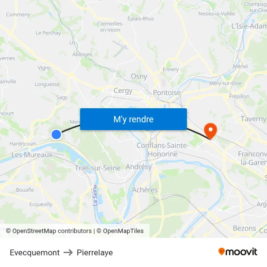 Evecquemont to Pierrelaye map