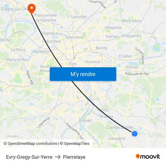Evry-Gregy-Sur-Yerre to Pierrelaye map
