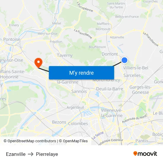 Ezanville to Pierrelaye map