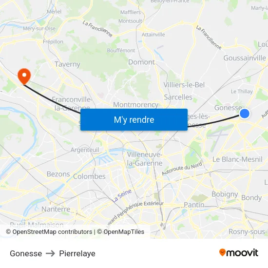 Gonesse to Pierrelaye map