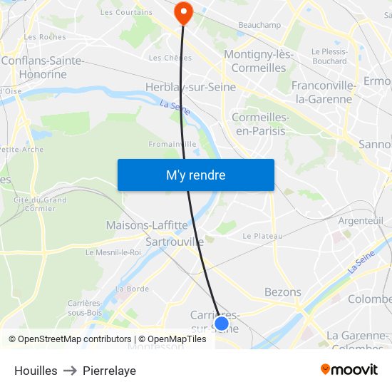 Houilles to Pierrelaye map