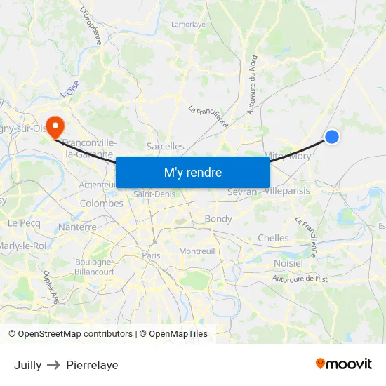 Juilly to Pierrelaye map