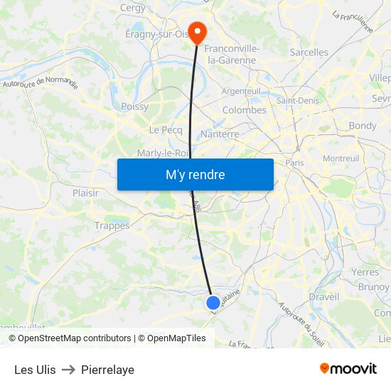 Les Ulis to Pierrelaye map