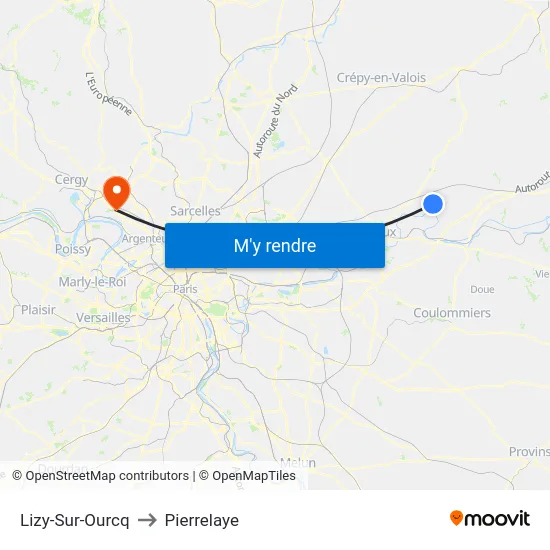 Lizy-Sur-Ourcq to Pierrelaye map