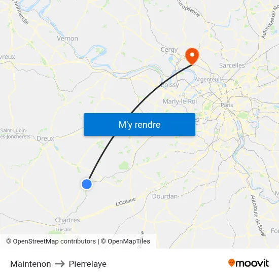 Maintenon to Pierrelaye map