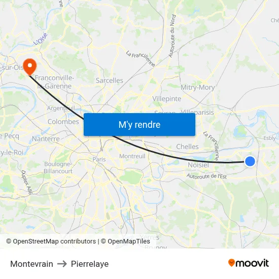 Montevrain to Pierrelaye map