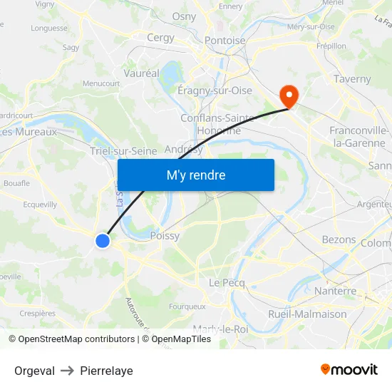Orgeval to Pierrelaye map
