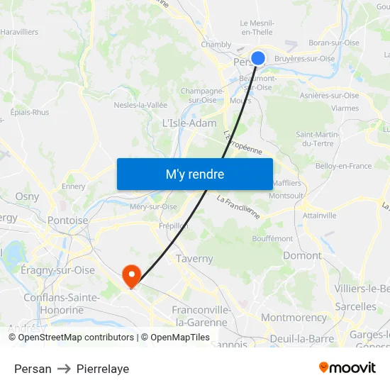 Persan to Pierrelaye map