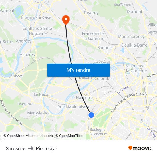 Suresnes to Pierrelaye map