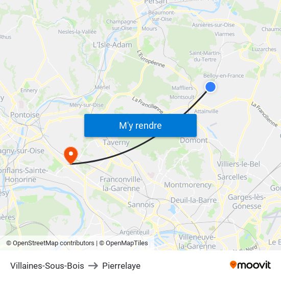 Villaines-Sous-Bois to Pierrelaye map