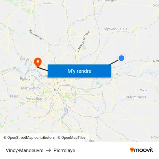 Vincy-Manoeuvre to Pierrelaye map