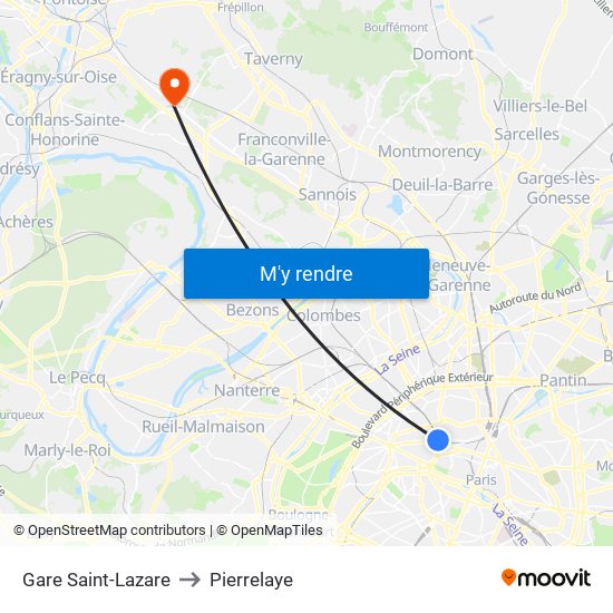 Gare Saint-Lazare to Pierrelaye map