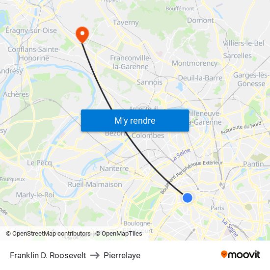 Franklin D. Roosevelt to Pierrelaye map