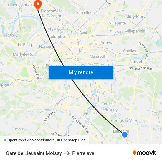 Gare de Lieusaint Moissy to Pierrelaye map