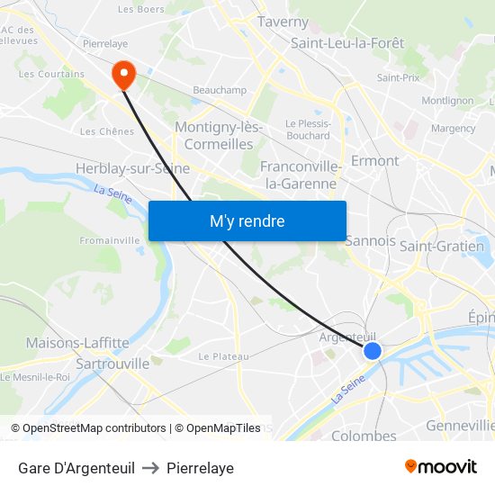 Gare D'Argenteuil to Pierrelaye map