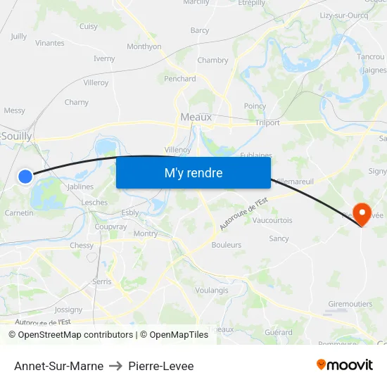 Annet-Sur-Marne to Pierre-Levee map