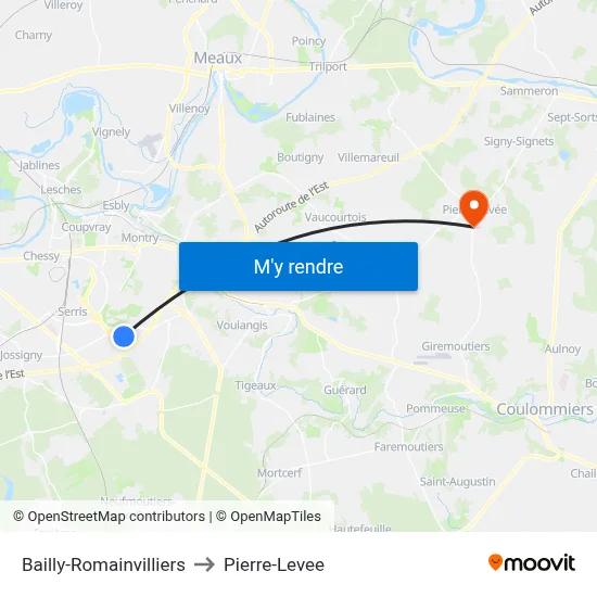 Bailly-Romainvilliers to Pierre-Levee map