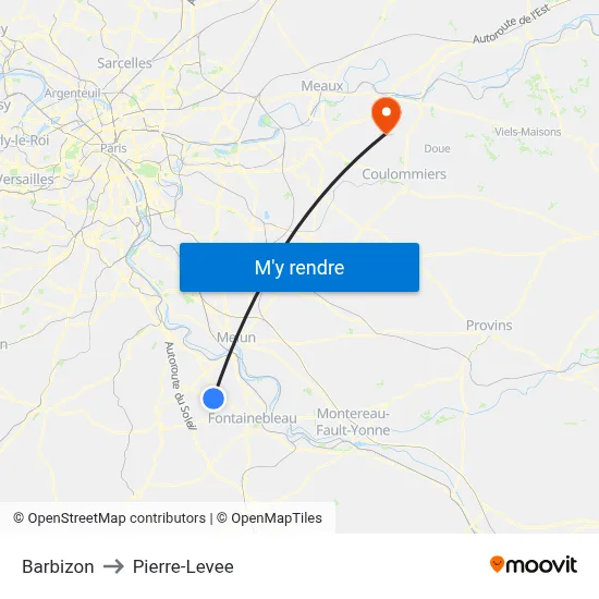 Barbizon to Pierre-Levee map