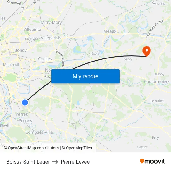 Boissy-Saint-Leger to Pierre-Levee map